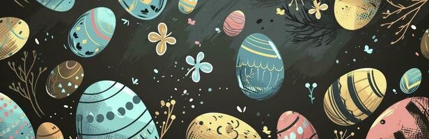 ai generiert glücklich Ostern gemalt Ostern Eier Hand gezeichnet Illustration foto