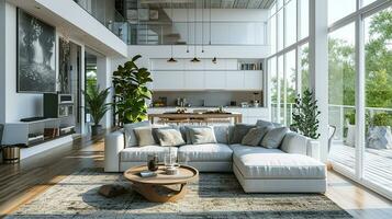 ai generiert Leben Zimmer Innere Design mit Sofa minimal ästhetisch 3d gerendert foto
