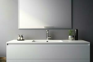 ai generiert 3d gerendert Badezimmer sinken mit modern Kabinett foto