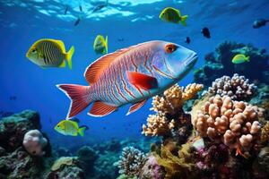 ai generiert Fisch Über ein Koralle Riff im das Meer. generativ ai foto