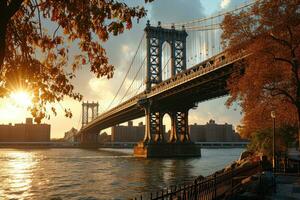 ai generiert golden Stunde Foto von das Brücke mit dramatisch Beleuchtung Fachmann Fotografie