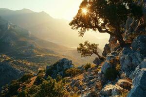 ai generiert oben von das Berg Wandern Fachmann Fotografie foto