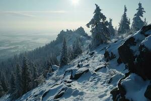 ai generiert oben von das Berg Wandern Fachmann Fotografie foto