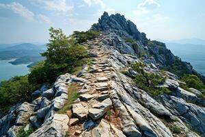 ai generiert oben von das Berg Wandern Fachmann Fotografie foto