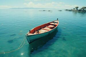 ai generiert schön Seelandschaft Strand Ozean mit bunt Boote Fachmann Fotografie foto