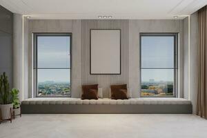 modern Luxus klassisch Stil leeren Weiß Zimmer mit Natur Aussicht 3d machen foto