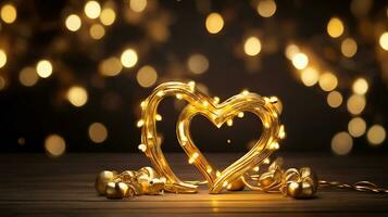 ai generiert golden glühen Herz Weihnachten Beleuchtung Urlaub Dekoration foto