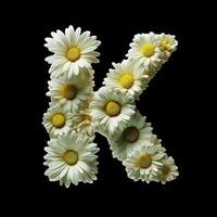 ai generiert Blumen- Typografie Brief k. Blume Schriftart zum Dekoration. generativ ai foto