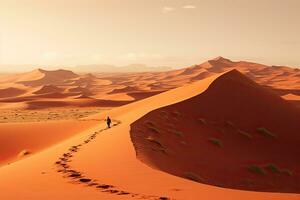 ai generiert Sand Dünen im das Sahara Wüste, Marokko. Afrika. Sonnenuntergang, ai generiert foto