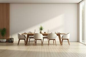 ai generiert 3d gerendert minimal Stil modern Essen Zimmer mit und Innere Design mit Stuhl und Essen Tabelle foto