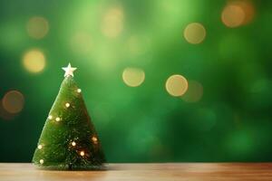 ai generiert klein schön dekoriert Weihnachten Baum mit Bokeh Hintergrund foto