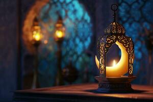 ai generiert ein beleuchtet Arabisch bunt hängend Ramadan Laterne foto