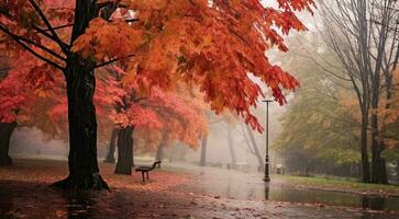ai generiert Herbst im das Park, Bäume im das Park, Herbst Saison, Herbst Szene im das Park, schön Bäume im Herbst foto