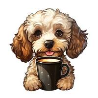 ai generiert süß Karikatur Hund mit Tasse. Aufkleber Clip Art. ai generiert. foto