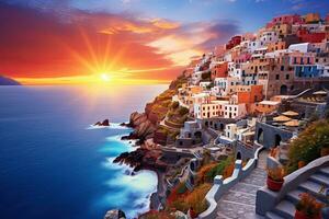 ai generiert Manarola Dorf beim Sonnenuntergang, cinque Erde, Italien, ai generiert foto