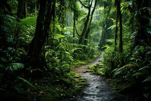 ai generiert Wandern Weg im das Regenwald von Costa rica, zentral Amerika, ai generiert foto
