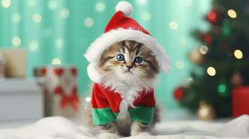 ai generiert Katze tragen Santa Klausel Hut Weihnachten Konzept foto