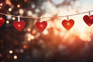 ai generiert Valentinstag Tag Liebe schön Herzen hängend auf Ast von Baum foto
