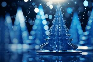 ai generiert abstrakt Blau shinny Weihnachten Baum mit Bokeh Hintergrund Technologie Konzept foto