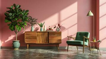 ai generiert Leben Zimmer Innere Design mit Sofa minimal ästhetisch 3d gerendert foto