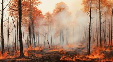 ai generiert Feuer im das Wald, Feuer Szene im Wald, Leistung Feuer mit Rauch im Wald foto