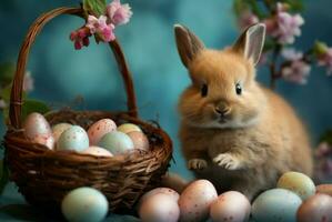 ai generiert aufgeregt wenig Ostern Hase auf Eier Jagd. generieren ai foto
