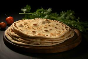 ai generiert Chapati, das Phooli Luft gefüllt Roti, repräsentiert indisch traditionell Küche foto