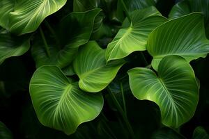 ai generiert ätherisch Laub das zauberhaft Sicht von Grün Blätter gefangen im Mitte Flug ai generiert foto