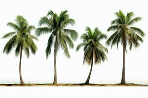 ai generiert Küsten Flucht tropisch Palme Bäume isoliert gegen ein sauber Weiß Hintergrund foto