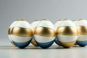 ai generiert minimalistisch Eleganz Weiß und Gold Ostern Eier, eben legen foto