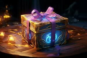ai generiert mystisch Magie Geschenk Box Licht. generieren ai foto