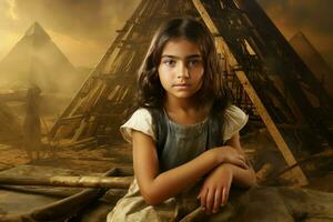 ai generiert aufwendig uralt ägyptisch Pyramide Kind Mädchen. generieren ai foto