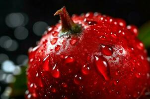 ai generiert rot Obst bedeckt mit Wasser Tröpfchen Nahaufnahme. generieren ai foto