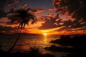 ai generiert Horizont in Flammen das malerisch Aussicht von ein atemberaubend Sonnenuntergang ai generiert foto