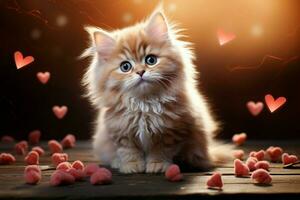 ai generiert zärtlich Kitty süß Kätzchen mit ein Herz Verbreitung Wärme und Freude ai generiert foto