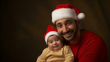 ai generiert ein Mann und Baby feiern Weihnachten foto