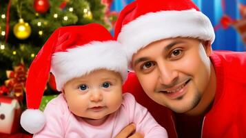 ai generiert ein Mann und Baby feiern Weihnachten foto