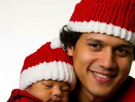 ai generiert ein Mann und Baby feiern Weihnachten foto