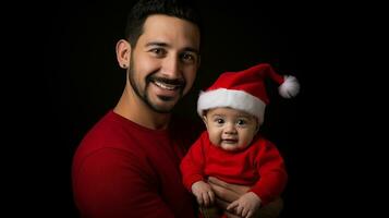 ai generiert ein Mann und Baby feiern Weihnachten foto