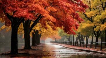 ai generiert Herbst im das Park, Bäume im das Park, Herbst Saison, Herbst Szene im das Park, schön Bäume im Herbst foto