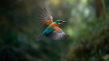 ai generiert Vögel fliegend im Ruhe Landschaft, das Schönheit von Natur im beschwingt Farben generativ ai foto