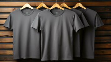 ai generiert Foto grau T-Shirts mit Kopieren Raum Attrappe, Lehrmodell, Simulation generativ ai