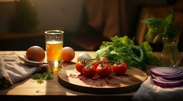 ai generiert köstlich Essen auf das Tisch, Essen Hintergrund, gesund Essen foto