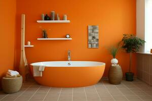 ai generiert warm Badezimmer Orange Mauer. generieren ai foto