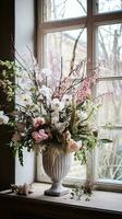 ai generiert Blumen- Anordnung mit Winter, Herbst oder früh Frühling botanisch Pflanzen und Blumen foto