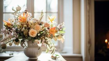 ai generiert Blumen- Anordnung mit Winter, Herbst oder früh Frühling botanisch Pflanzen und Blumen foto