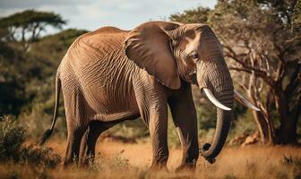 ai generiert Elefant im das Savanne von Amboseli National Park im Kenia foto