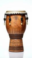 ai generiert Darbuka Trommel auf ein Weiß Hintergrund. traditionell Schlagzeug Musical Instrument von arabisch Kultur. geeignet zum Musical Design, Artikel, Blog, Sozial Medien Post, Album Abdeckung, Poster foto