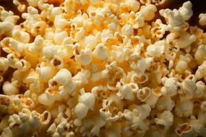 ai generiert Popcorn Kernel platzen auf ein Hintergrund, Bildung ein texturiert und appetitlich Anzeige foto