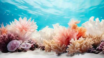 ai generiert unter Wasser Aussicht von Koralle Riff und tropisch Fisch, unter Wasser Welt. foto